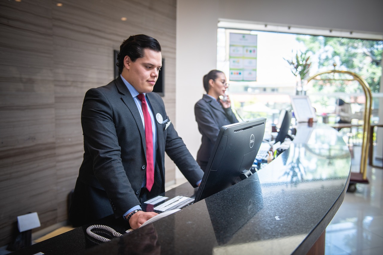 receptionist, man, hotel
